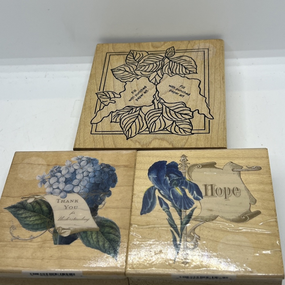 3 Hydrangea Flowers ~ Rubber Stamp~ Rubber ~Stampede~Plant ‎ Wood Mounted~ New